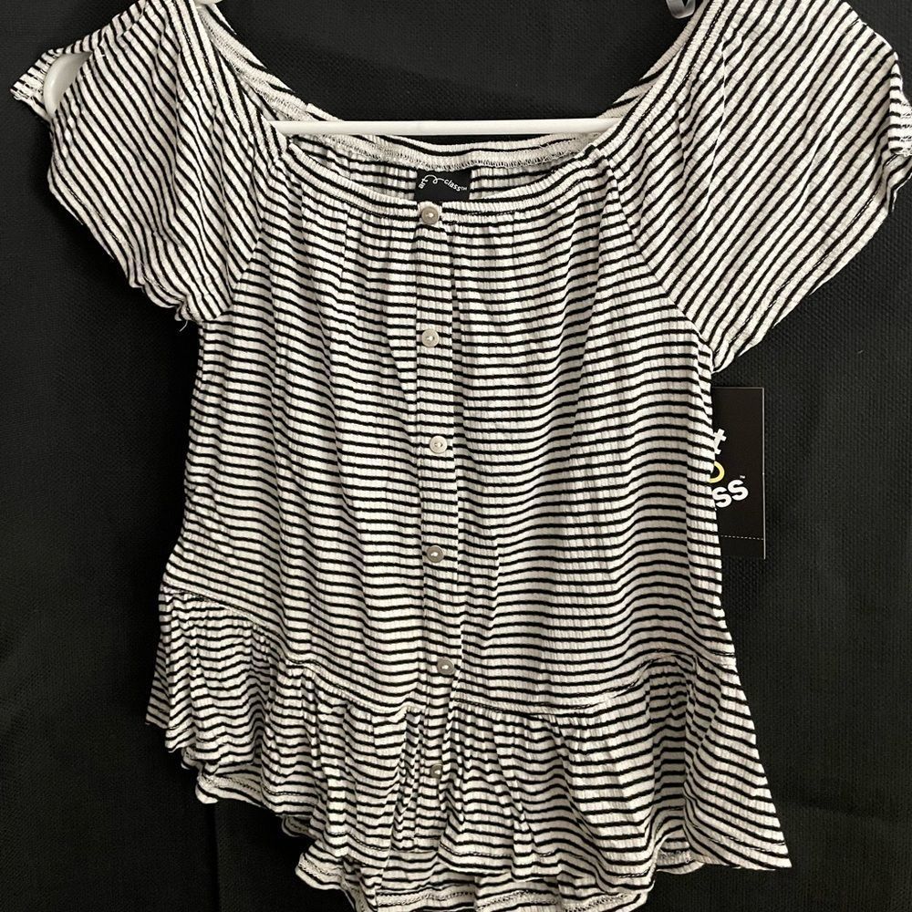 Blue and White Striped Short Sleeve Shirt